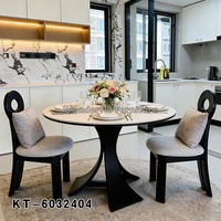 Table à manger ronde en pierre frittée de luxe léger, style rétro français, table ronde moderne minimaliste pour la maison avec base en bois massif