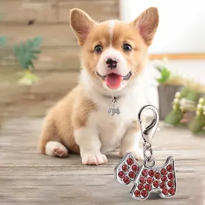 Custom metal small dog shape engravable dog name id tag necklace with rhinestone