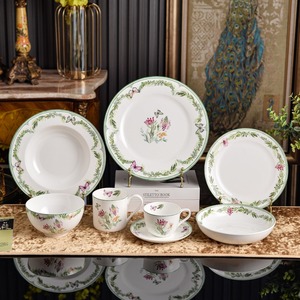 Hot Selling Ceramic Butterfly Hand-painted Flower Plate Rice Bowl Coffee <b>Cup</b> Saucer Tableware <b>Set</b> - Product Image 5