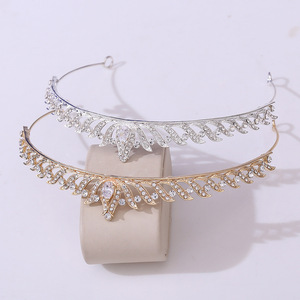 Diadème élégant en forme de feuille avec cristaux, bijou de front délicat pour femme, bandeau plaqué pour mariée, accessoires de cheveux pour mariage - Product Image 1