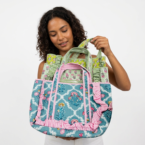 Mini sac fourre-tout réutilisable en coton matelassé brodé style bohème vintage, sac de courses écologique pour femme, usage quotidien - Product Image 1