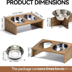 Soporte elevado de madera para comederos de mascotas (gatos y perros) con cuencos de acero inoxidable, estación de alimentación dual, diseño sencillo - Product Image 5