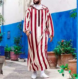 Jubah Pria Muslim Eid Thobe Jubah Panjang Saudi Islami Bergaris Abaya Kaftan Islam Dubai Arab 2026 Musim Panas Maroko Jalabiya Ramadan - Product Image 4