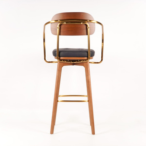 Tabouret de bar en cuir de luxe du milieu du siècle moderne <span class=keywords><strong>Art</strong></span> Déco <span class=keywords><strong>chaise</strong></span> de comptoir haute en bois - Product Image 2