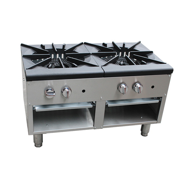 2-Burner Commercial Gas Stock Pot Range 160,000 BTU Stainless Steel Floor Standing Stove Cast Iron Grates Easy Operation Long