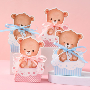 Boîte à bonbons jetable sur le thème de <span class=keywords><strong>l</strong></span>'ours en peluche, boîte cadeau pour fête d'anniversaire de bébé, emballage avec ruban, fermeture magnétique, poignée, carton alimentaire - Product Image 1