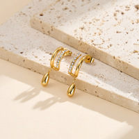 Pendientes de Aro en Forma de C de Doble Capa con Circonitas y Baño de Oro en Acero Inoxidable para Mujer, con Colgante de Gota de Agua, Joyería Moderna para Fiestas