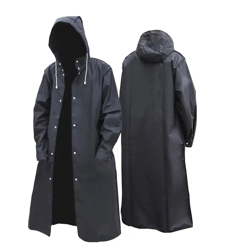 Erkek moda siyah Polyester yağmurluk su geçirmez uzun yağmur ceket kapşonlu açık yağmurluk faaliyetleri yürüyüş yetişkin yağmurluk