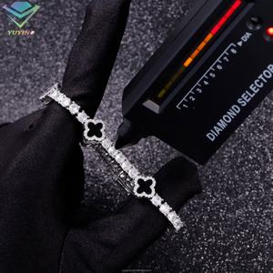 สร้อยคอเงินแท้ 925 ดีไซน์หยูอิง ประดับเพชรโมอิสซาไนต์ VVS รูปใบโคลเวอร์สี่แฉก พร้อมหินอาเกตสีดำ สร้อยเทนนิสโมอิสซาไนต์ - Product Image 1