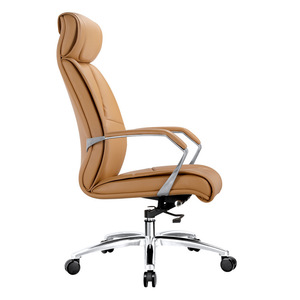 Modern Minimalist Executive Chair Mud Yellow Leather Height Adjustable Ergonomic Office Chair Computer Chair Manager Chair - Product Image 3