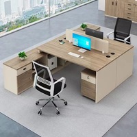 Bureau de travail modulaire pour 4 personnes avec cloison, bureau informatique moderne pour personnel avec armoire de rangement latérale pour le bureau