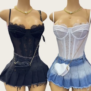 Nouveau débardeur court sexy en dentelle transparente à fines bretelles pour femme – Collection été - Product Image 2