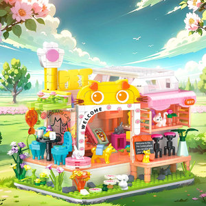 MOC Zhegao Mini Partícula Pequena Gato Cão Bonito Pet Casa Bonito Street View Crianças Montagem Toy Blocos de Construção 612030 - Product Image 4