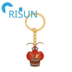 Porte-clés en métal personnalisé, émail souple ou dur, crevette rouge mignonne, homard, fruits de mer, crevettes, écrevisses, <span class=keywords><strong>néocaridina</strong></span>, vente en gros - Product Image 3