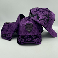 Casquette de baseball vintage en velours violet, motif démon entièrement gaufré, masque de diable en strass, chapeau gothique urbain