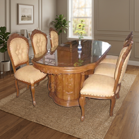 Luxe Antique Français Table À Manger Ensembles 6 Chaises Sculpté À La Main En Bois De Teck Massif Classique Meubles De Maison Cuisine Restaurant Hôtel