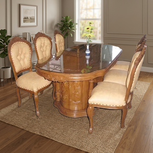 Luxe Antique Français Table À Manger Ensembles 6 Chaises Sculpté À La Main En Bois De Teck Massif Classique Meubles De Maison Cuisine Restaurant Hôtel - Product Image 2