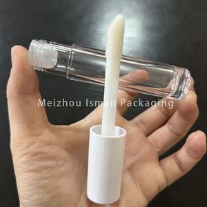 หลอดลิปกลอสใสทรงกลมขนาด 6 มล. ยี่ห้อ ISMAN สำหรับขายส่ง พร้อมฝาสีชมพูขาว บรรจุภัณฑ์ลิปกลอสเปล่า หัวแปรงขนาดใหญ่ ขวดบรรจุลิปออยล์ - Product Image 6
