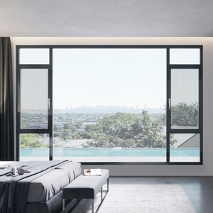 Fenêtre battante en alliage d'aluminium au design moderne avec rideau suspendu, fabriquée par la société Broken Bridge Aluminium Doors and Windows - Product Image 1