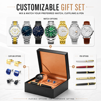 Ensemble de montres à quartz de luxe pour hommes d'affaires, étanches 30M, bracelet en acier inoxydable, montre-bracelet avec calendrier, cadeau d'entreprise personnalisé OEM/ODM