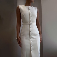 Robe d'Été Élégante Coupe Ajustée pour Femme Professionnelle, Couleur Unie, Col Rond, Sans Manches, Grandes Tailles, Idéale pour le Bureau