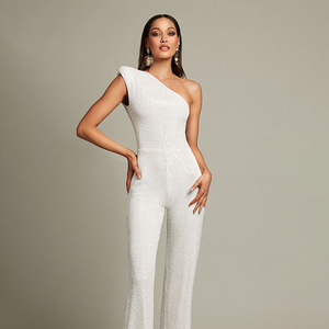 <span class=keywords><strong>Mono</strong></span> de fiesta de Navidad brillante de canal para mujer, <span class=keywords><strong>mono</strong></span> de noche Formal de lentejuelas elegante de un hombro sin mangas de pierna ancha - Product Image 2