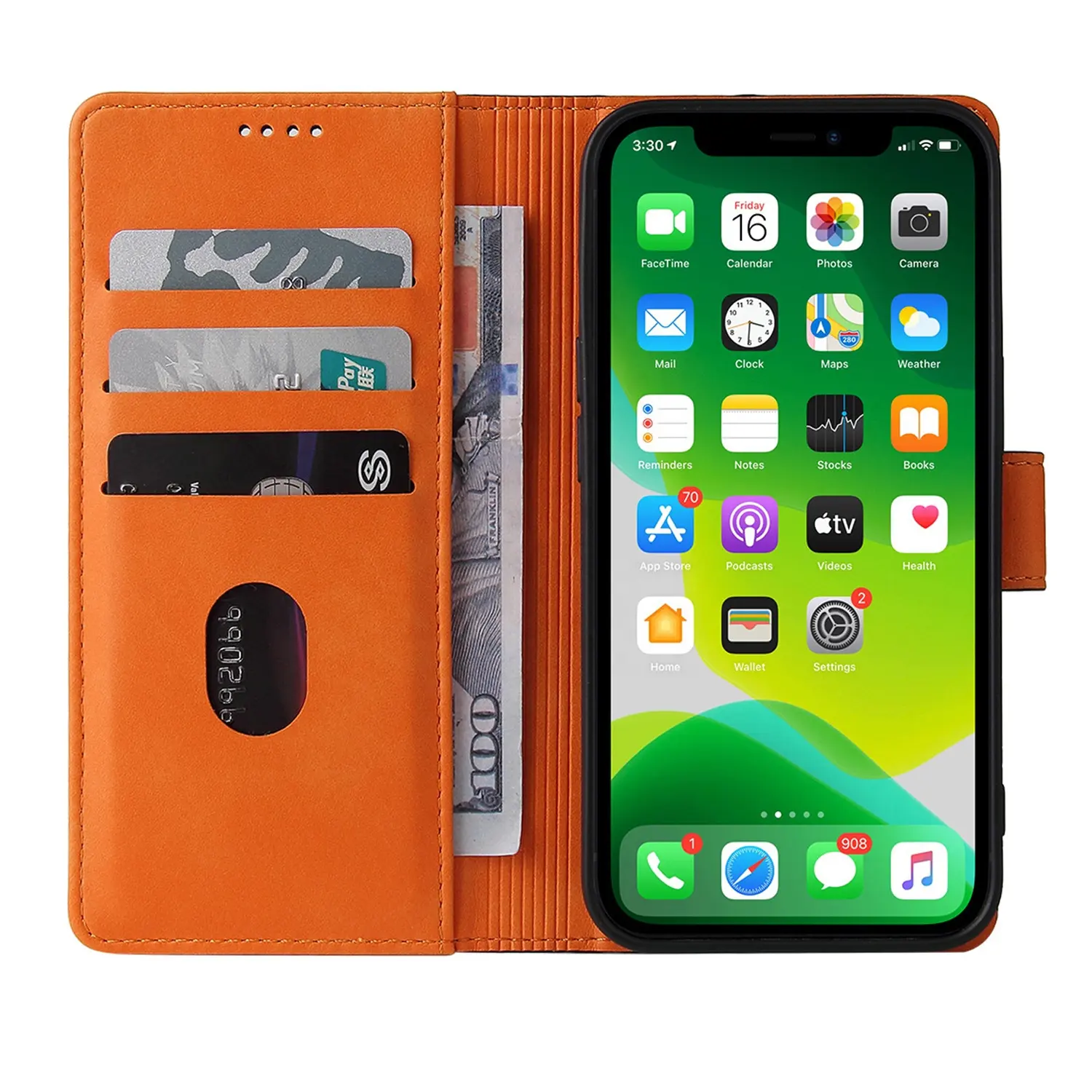 MAXUN sarung ponsel kulit asli lipat, sarung pelindung asli Apple, dompet anti syok 13 14 Pro