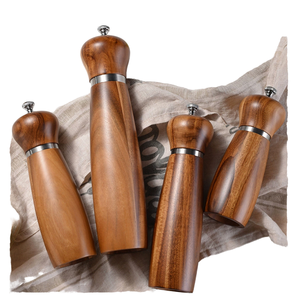 LOVFE Salt & <b>Pepper</b> Mill Set Eco-Friendly Wooden <b>Grinder</b> with Steel Ring Adjustable Ceramic Core and Manual Rotary Knob FP232 - Product Image 1