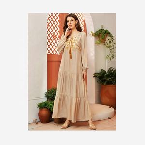 Robe longue pour femmes <span class=keywords><strong>grande</strong></span> <span class=keywords><strong>taille</strong></span> 0XL-4XL, manches longues, mode, brodée, plissée, <span class=keywords><strong>grande</strong></span> robe ample, vêtements islamiques conservateurs - Product Image 1