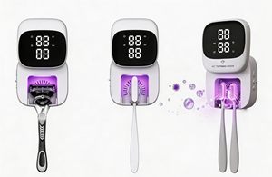 2026 Newly designed hands-free wave induction automatic open cover <b>led</b> <b>clock</b> display toothbrush sanitizers holder with heating - Product Image 2