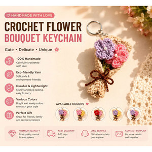 Handmade Crochet Bouquet Keychain Pink Purple Flower <b>Key</b> <b>Ring</b> Pendant For Bag Gift Handmade Crochet Mini Flower Bouquet Keyring - Product Image 4