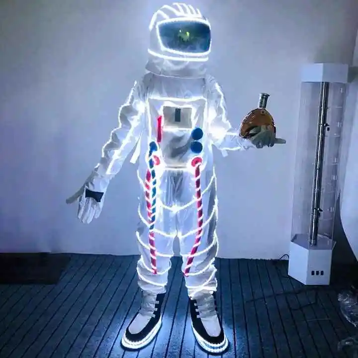 Setelan ruang bercahaya karnaval Natal Halloween lampu LED kostum ruang angkasa untuk pesta topeng klub Cosplay astronot cos
