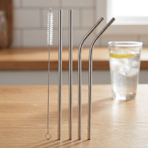 Metal <b>Drinking</b> <b>Straws</b> Set 5pcs Reusable Straight and Bent Design Minimalist Bar Accessories - Product Image 6