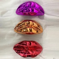 Pop Art Résine Grandes Lèvres Sculpture Argent Chrome Lèvres Sculpture 3D Bar Tenture Murale Grande Lèvre Rouge Sculpture pour Bar vitrine