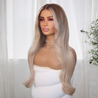 Perruque Lace Front Blonde Platine Racine Foncée Cheveux Européens Ondulés en Couches Dentelle HD Sans Colle Pré-Plumée Cheveux Remy