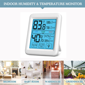 Moniteur de Climat Intérieur à Écran Tactile Rétroéclairé J&R, Enregistrement Max/Min, Thermomètre Numérique, Hygromètre Mural - Product Image 3