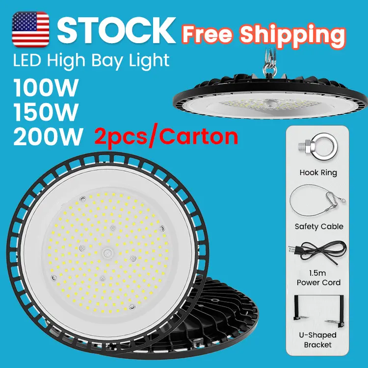 2 pz/ctn In usa Stock 200w 150w 100w lampada highbay Smd2835 magazzino officina fabbrica Garage illuminazione ufo led ad alta baia luce dob