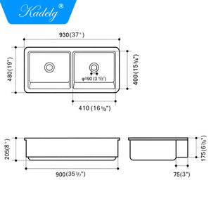 Évier de cuisine en céramique blanc à double bac, à encastrer, avec tablier frontal - Product Image 5