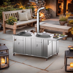 Poêle à <span class=keywords><strong>bois</strong></span> en acier inoxydable à double brûleur du fabricant-Concentré de feu k pour les outils de chariot de chariot mobile bouillant de friture - Product Image 1