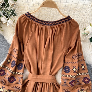 Nuovo ricamo ricamato manica lunga floreale abito <span class=keywords><strong>etnico</strong></span> donna abiti nazionali vestiti Vestidos - Product Image 4