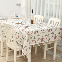 Nappe de Table en dentelle à franges, couverture rectangulaire, motif Rose, Floral, couverture de Table à manger