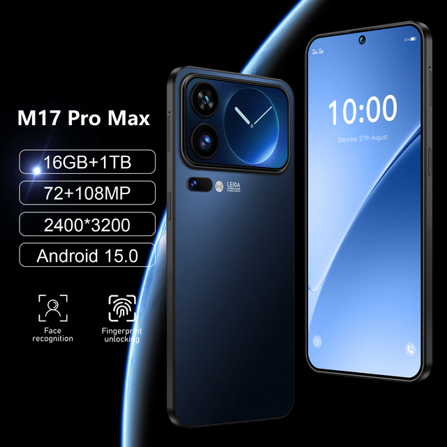 M17 ProMax Original Quality Android Smartphone 16GB+1TB Storage Ten-Core Processor Android 15 OS