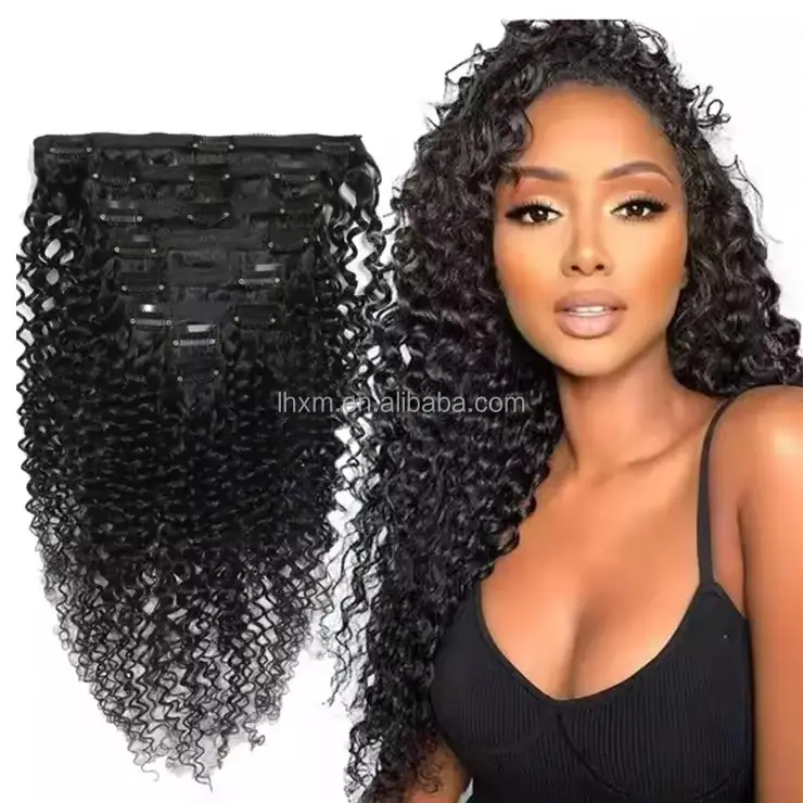 Afro Kinky Curly human hair clip in extensions 100% human hair clips extensions curl hair clip ins extensions