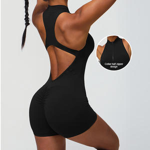 Sm2351 Vrouwen Sexy Mouwloze Schildpad Nek Rug Uitgehold Gewatteerde Jumpsuit Scrunch Butt Bodysuit Workout Yoga Dance Outfit - Product Image 6