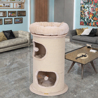 Arbre à chat en bois de luxe, tour d'escalade moderne pour chat, design antidérapant écologique, 2 niveaux, intérieur/extérieur, toutes saisons