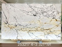 Dalle de marbre de luxe Calacatta Paonazzo italienne, base blanche avec veines dorées et noires, polie pour comptoirs, murs et sols