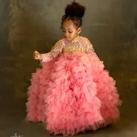 Robes de luxe personnalisées à manches longues pour enfants, idéales pour les mariages, les demoiselles d'honneur, les bals de promo et les séances photo