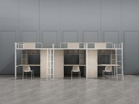 Lit superposé triple moderne en métal blanc, gain de place, avec bureau et armoire intégrés, idéal pour dortoir, appartement, hôtel