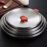 Plateau rond en acier inoxydable à double couche pour bœuf, barbecue, fruits, plateau moderne minimaliste à base plate, plateau de restaurant
