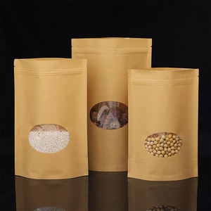 Wholesale Brown Resealable Stand up <b>Pouch</b> Zipper Kraft Paper Bags with Frosted Window for Tea Sugar Packaging <b>Food</b> - Product Image 4